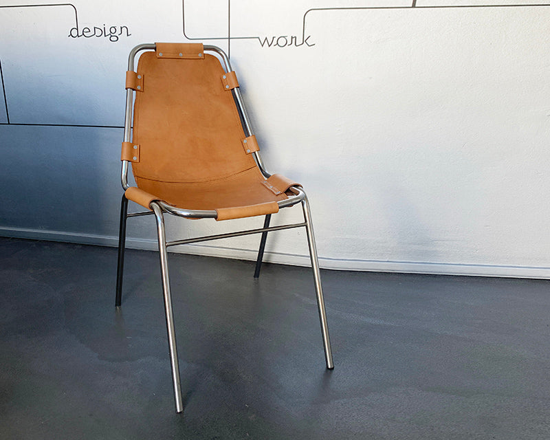 Vintage Les Arcs Dining Chair by Charlotte Perriand, new leather 