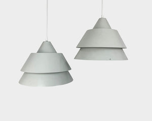 Pair light grey Zone Pendant Lamps Jo Hammerborg for Fog & Mørup, 1960s