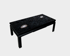 Coffee table black resin and agates Belgian design 1970