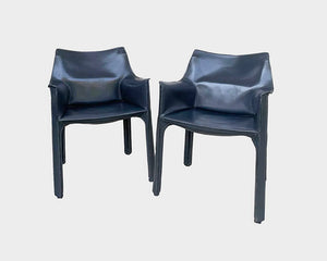 Pair CAB 413 Armchairs in Grey Leather by Mario Bellini for Cassina, 1980s