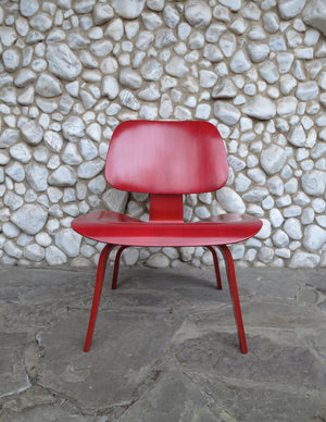 Red Stained LCW Lounge Chair by Charles & Ray Eames for Evans Products Company, 1948