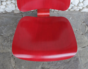 Red Stained LCW Lounge Chair by Charles & Ray Eames for Evans Products Company, 1948