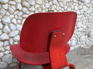 Red Stained LCW Lounge Chair by Charles & Ray Eames for Evans Products Company, 1948