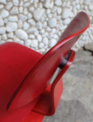 Red Stained LCW Lounge Chair by Charles & Ray Eames for Evans Products Company, 1948