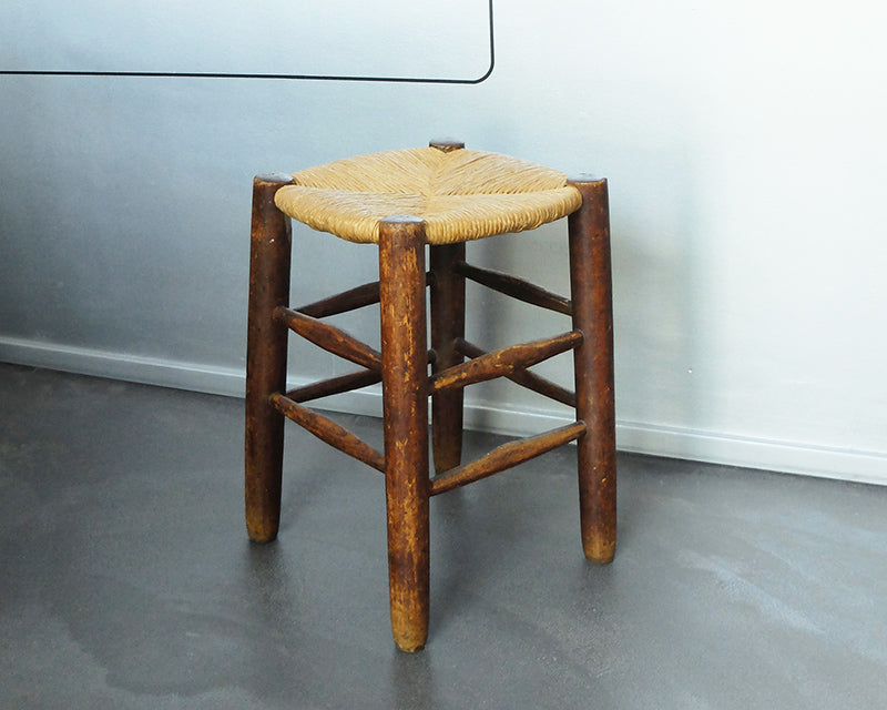 Mid-Century French Straw Stool No° 17, Charlotte Perriand, L'Equipement de la Maison, France