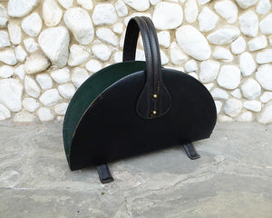 Mid-Century French Leather and Brass Magazine Rack in the style of Jacques Adnet