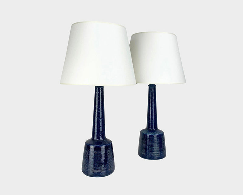 Pair Blue Ceramic Table Lamps by Esben Klint for Le Klint / Palshus, Denmark