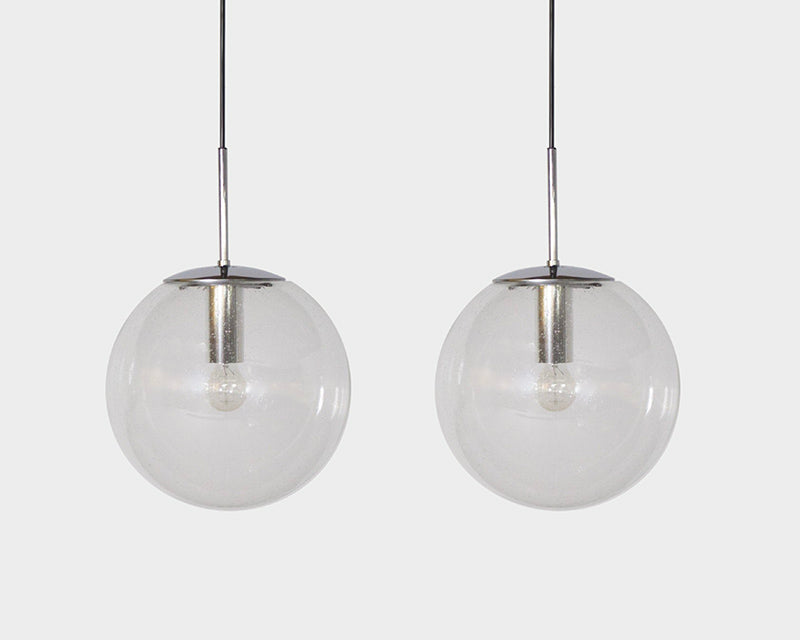 Pair Globe handblown Bubble Ceiling Pendant lamp Glashütte Limburg Germany 1960s