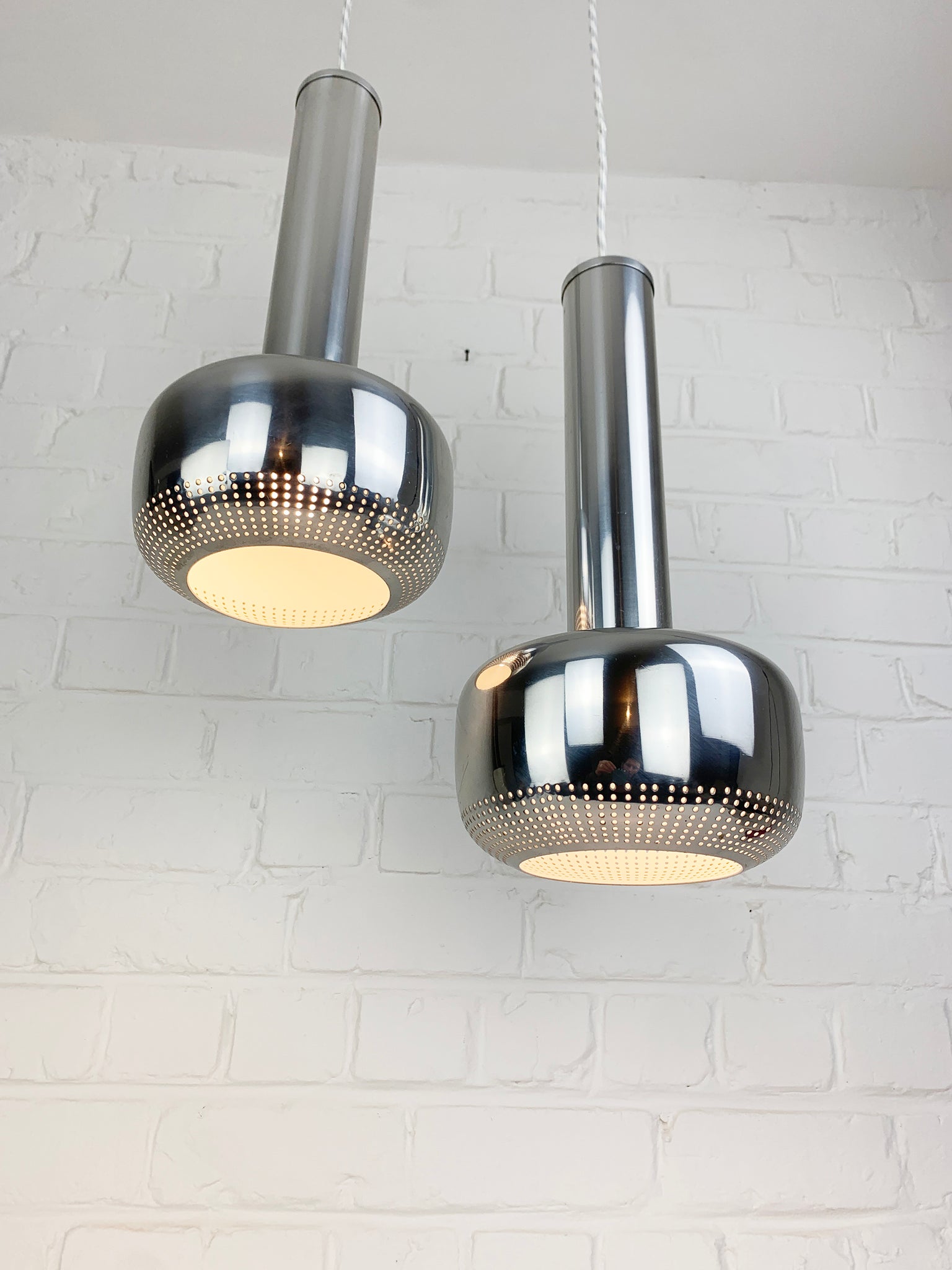 Pair Guldpendel Pendants in Chrome by Vilhelm Lauritzen for Louis Poulsen, 1960s