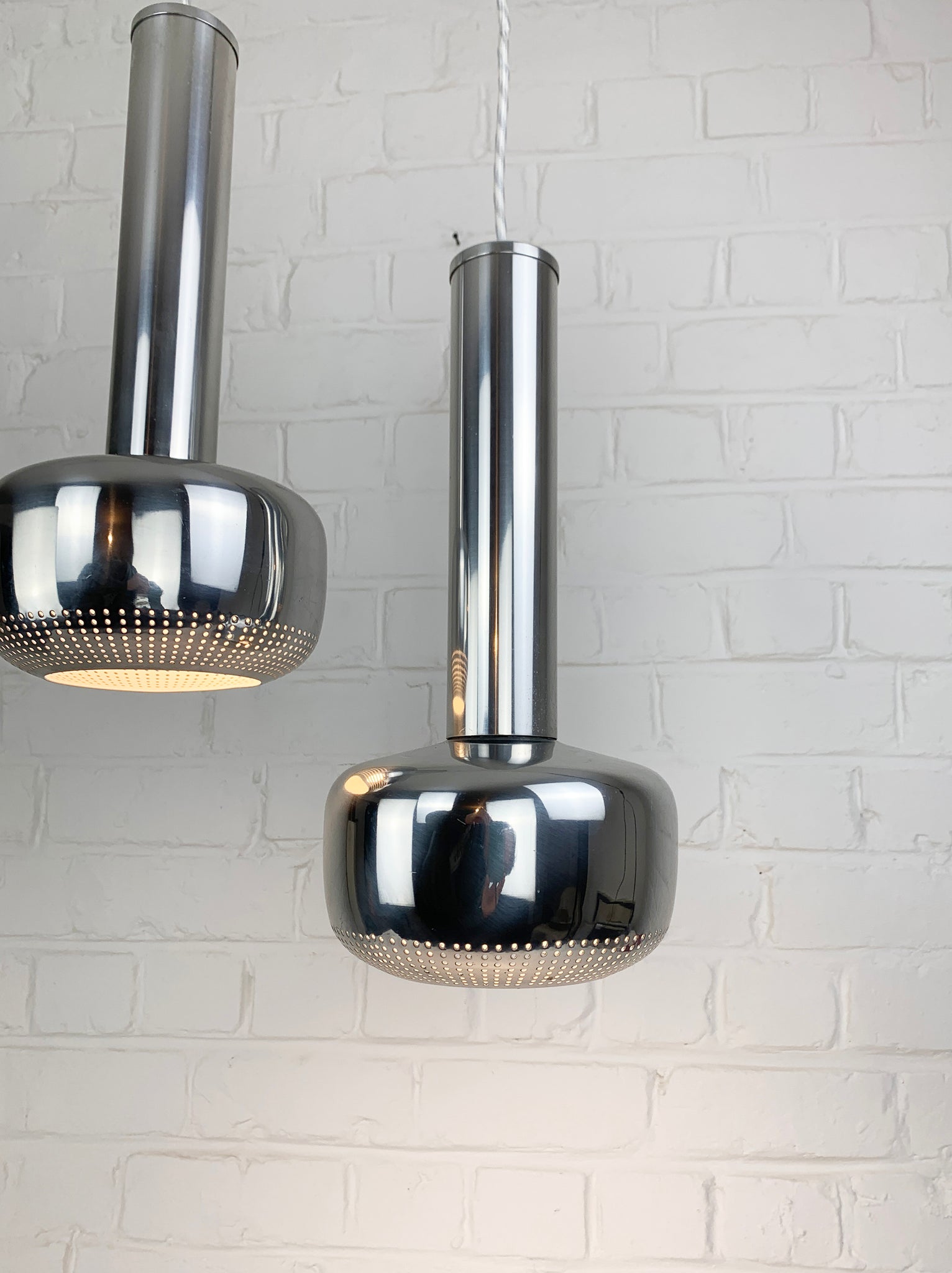 Pair Guldpendel Pendants in Chrome by Vilhelm Lauritzen for Louis Poulsen, 1960s