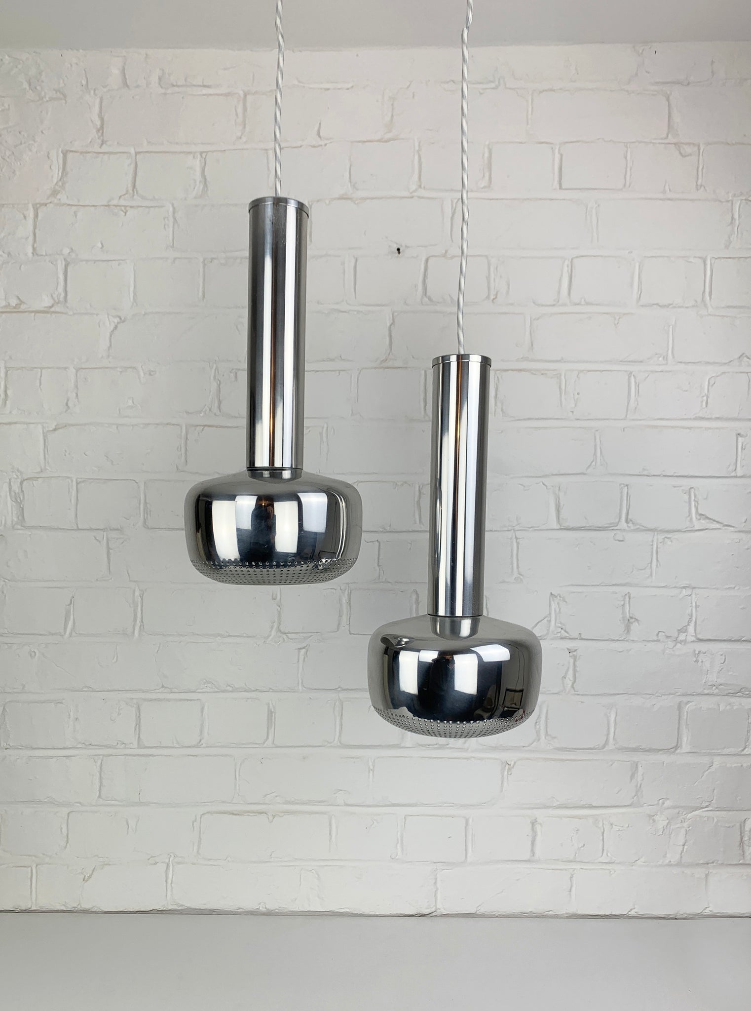 Pair Guldpendel Pendants in Chrome by Vilhelm Lauritzen for Louis Poulsen, 1960s