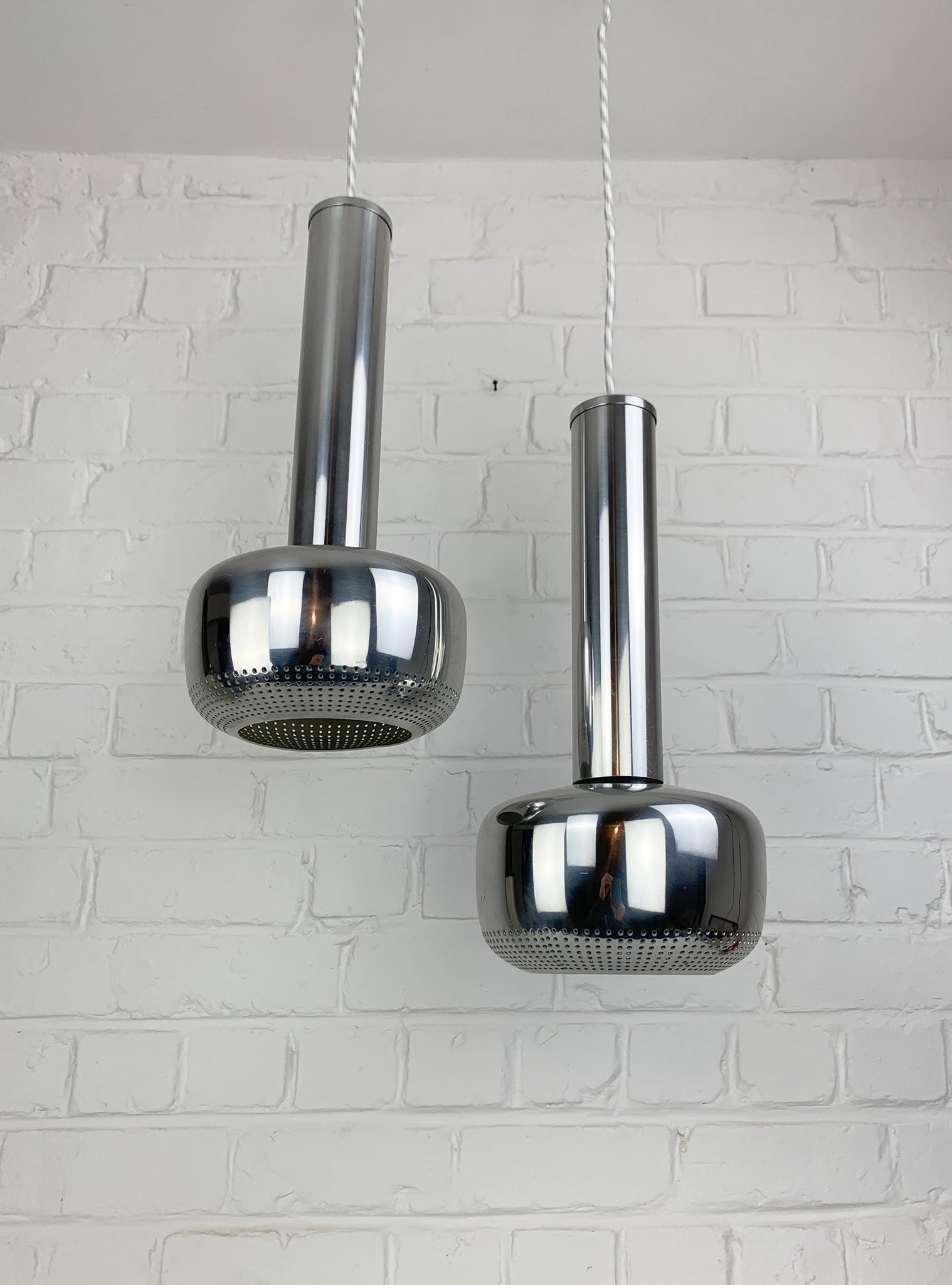 Pair Guldpendel Pendants in Chrome by Vilhelm Lauritzen for Louis Poulsen, 1960s