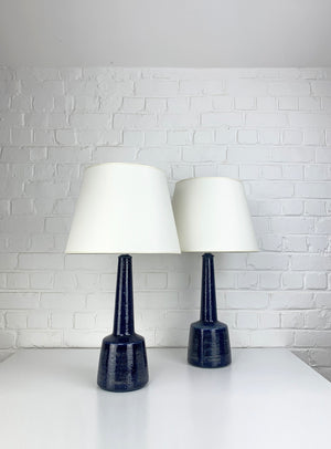 Pair Blue Ceramic Table Lamps by Esben Klint for Le Klint / Palshus, Denmark