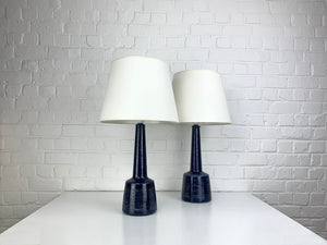 Pair Blue Ceramic Table Lamps by Esben Klint for Le Klint / Palshus, Denmark