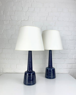 Pair Blue Ceramic Table Lamps by Esben Klint for Le Klint / Palshus, Denmark