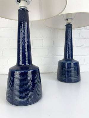 Pair Blue Ceramic Table Lamps by Esben Klint for Le Klint / Palshus, Denmark