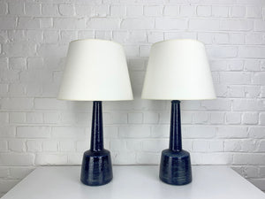 Pair Blue Ceramic Table Lamps by Esben Klint for Le Klint / Palshus, Denmark