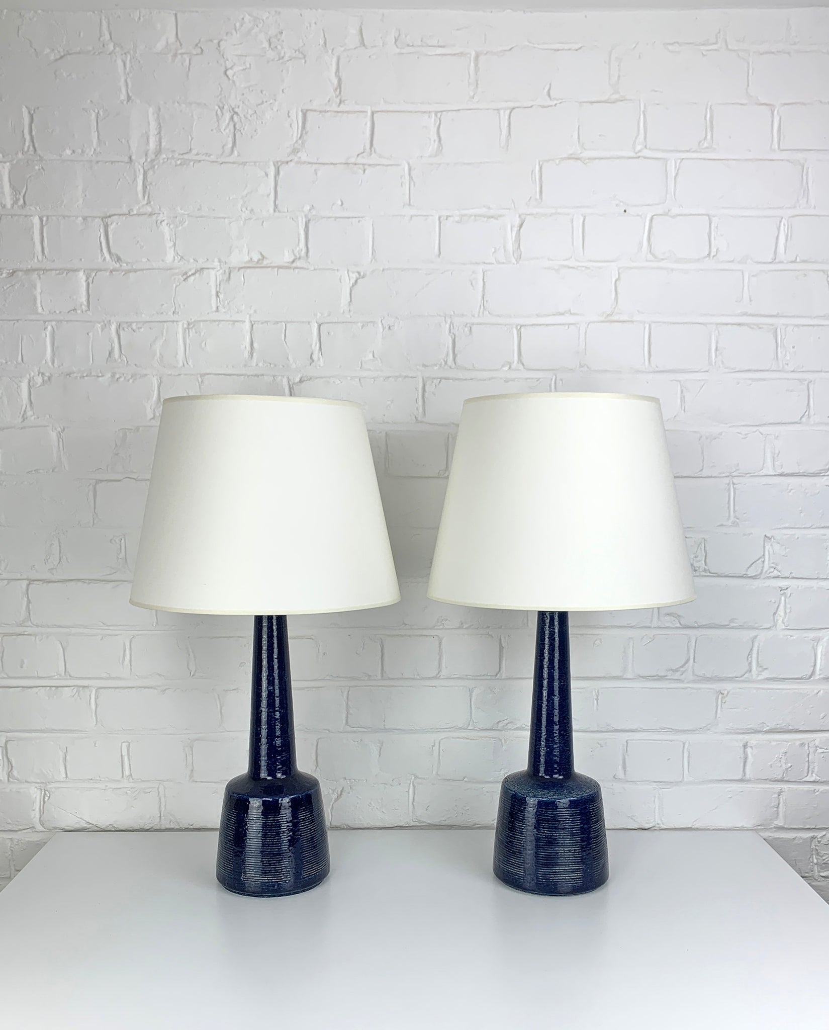 Pair Blue Ceramic Table Lamps by Esben Klint for Le Klint / Palshus, Denmark