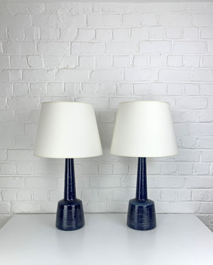 Pair Blue Ceramic Table Lamps by Esben Klint for Le Klint / Palshus, Denmark