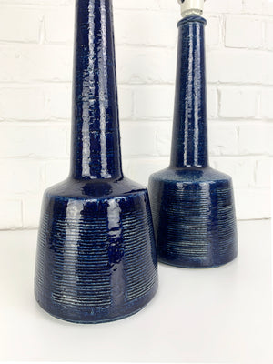 Pair Blue Ceramic Table Lamps by Esben Klint for Le Klint / Palshus, Denmark