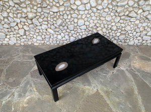 Coffee table black resin and agates Belgian design 1970