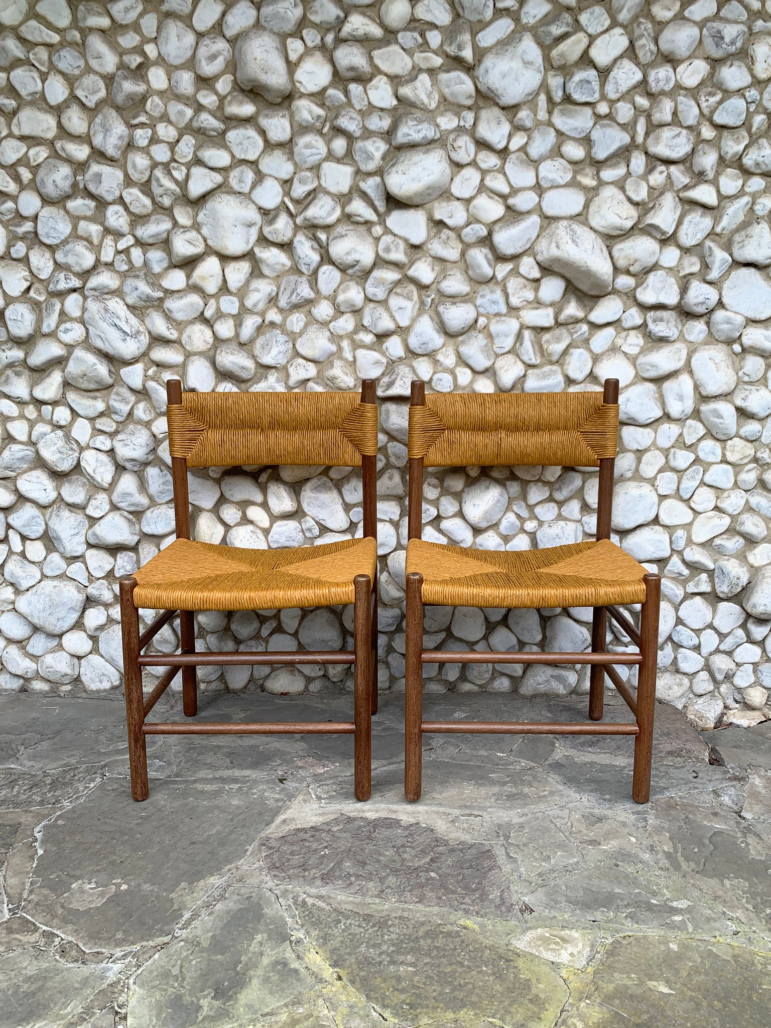 Pair of Midcentury Dordogne Dining Chairs, Charlotte Perriand for Robert Sentou