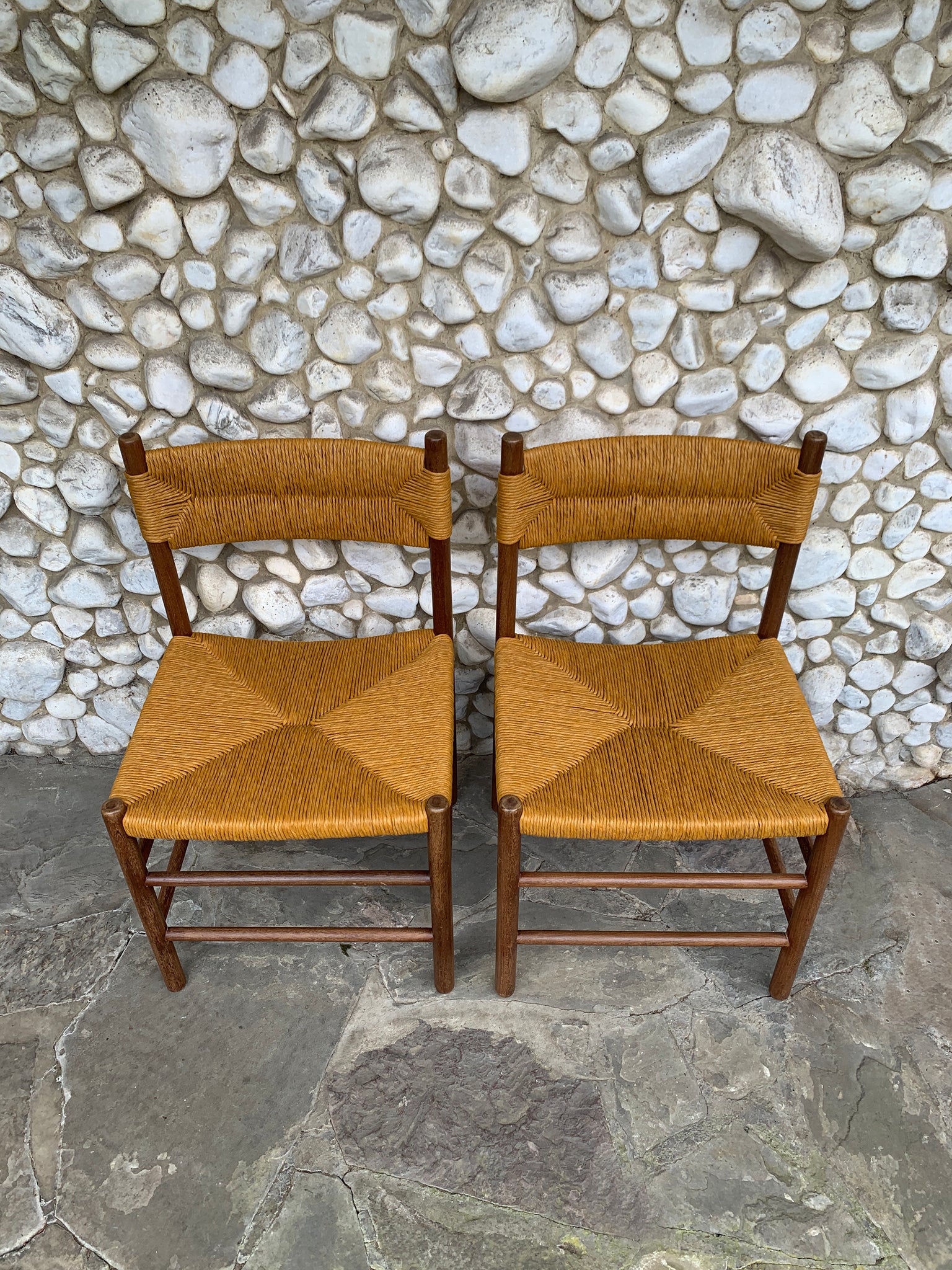 Pair of Midcentury Dordogne Dining Chairs, Charlotte Perriand for Robert Sentou