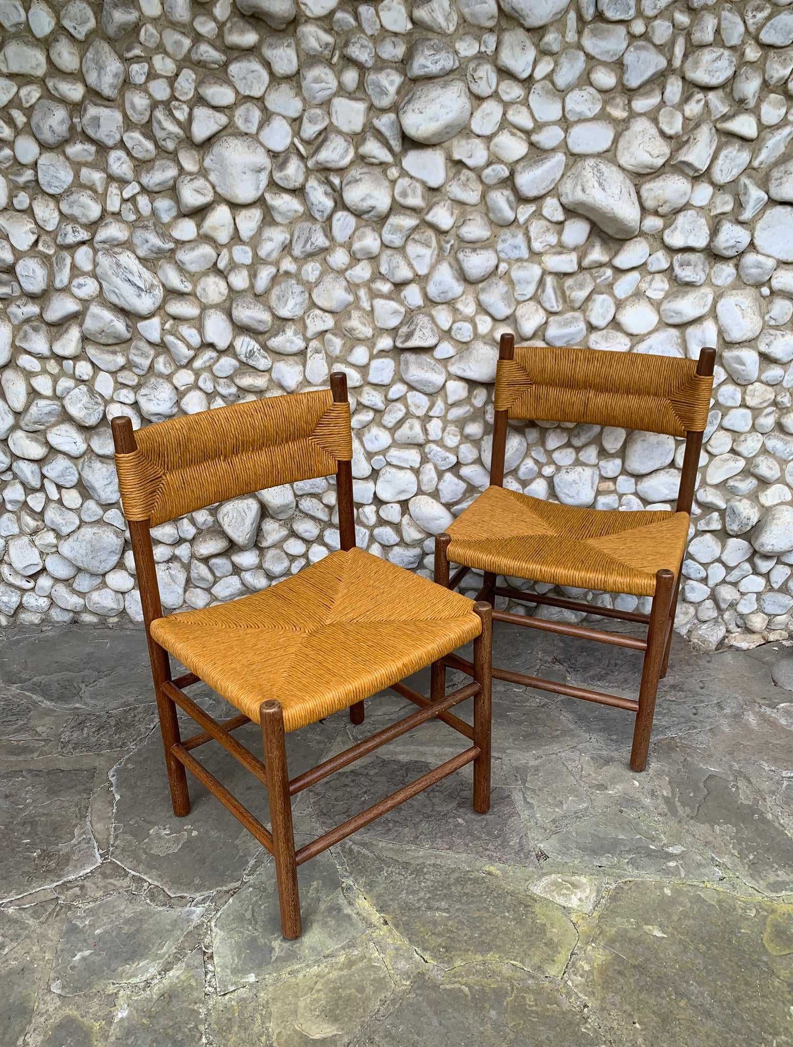 Pair of Midcentury Dordogne Dining Chairs, Charlotte Perriand for Robert Sentou