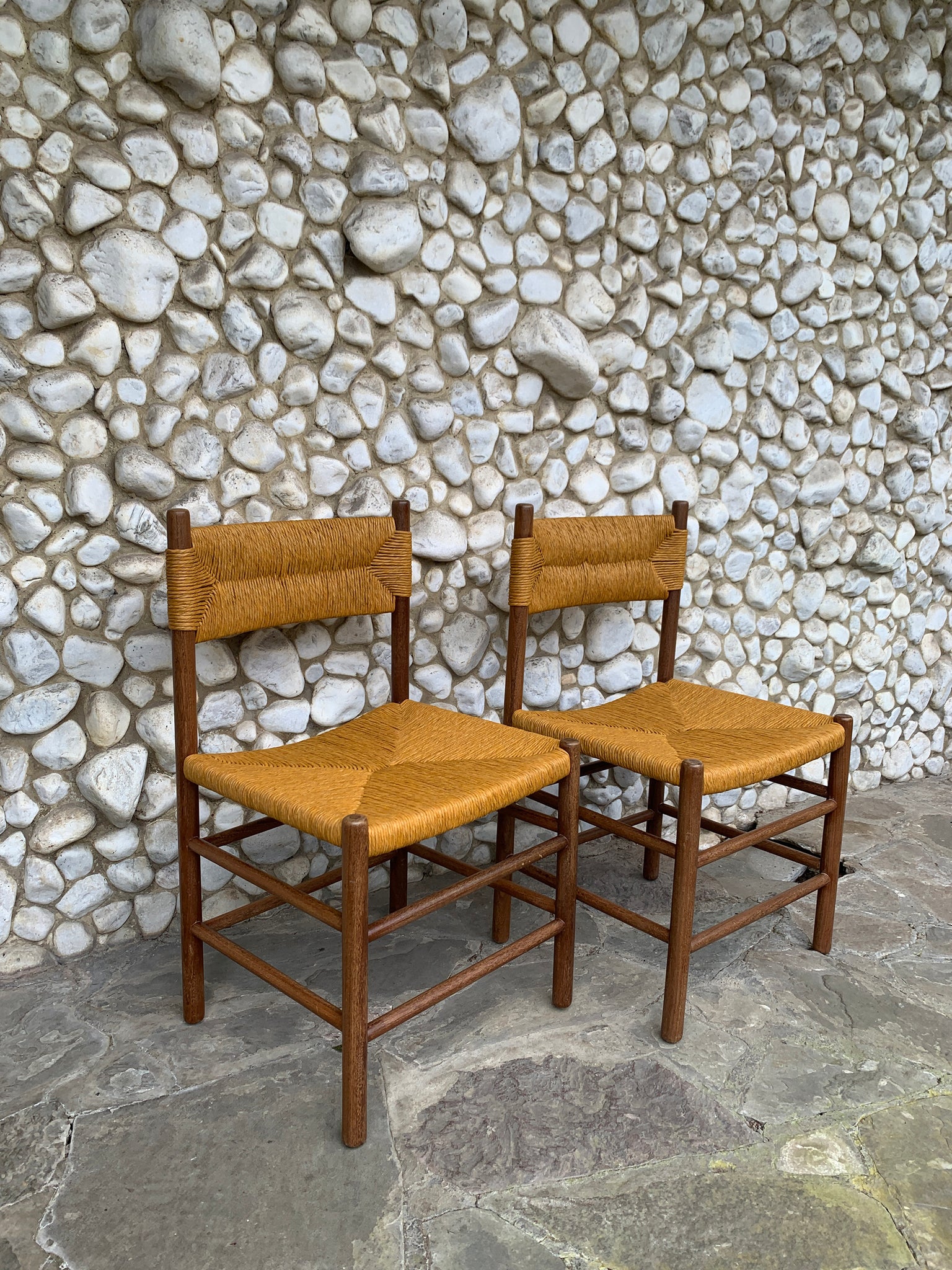 Pair of Midcentury Dordogne Dining Chairs, Charlotte Perriand for Robert Sentou