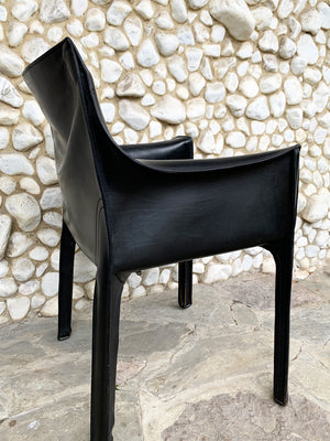 CAB 414 Armchair in Black Leather by Mario Bellini for Cassina, 1980s