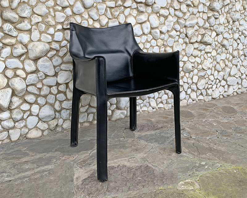 CAB 414 Armchair in Black Leather by Mario Bellini for Cassina, 1980s