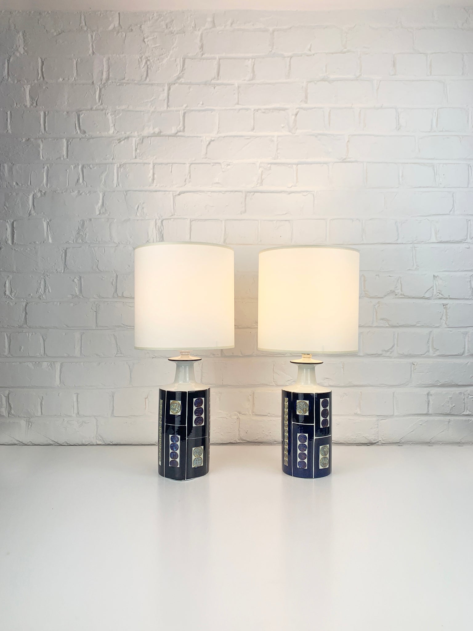 Pair Danish Ceramic Table Lamps, Inge-Lise Koefoed for Royal Copenhagen / Fog & Mørup, 1960s