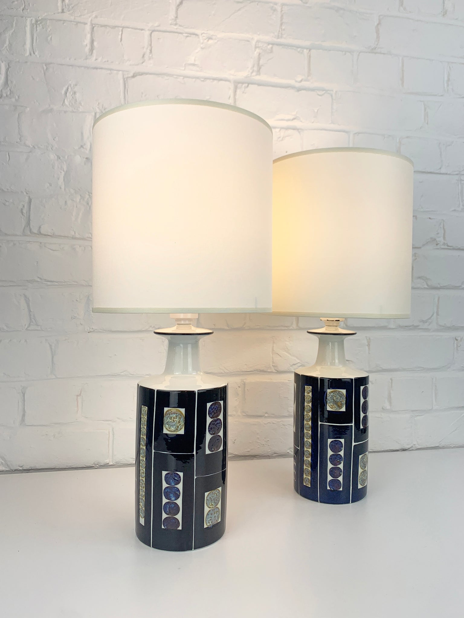 Pair Danish Ceramic Table Lamps, Inge-Lise Koefoed for Royal Copenhagen / Fog & Mørup, 1960s