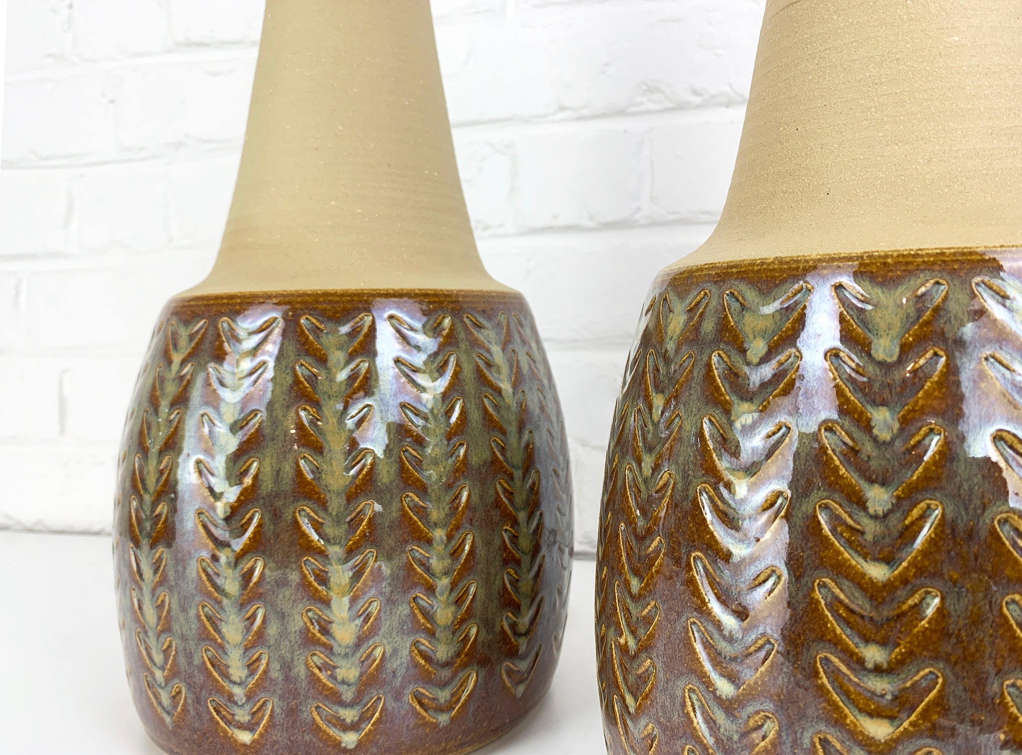 Pair Monumental Soholm Stoneware lamps by Einar Johansen Søholm Stentøj, Denmark 1960s