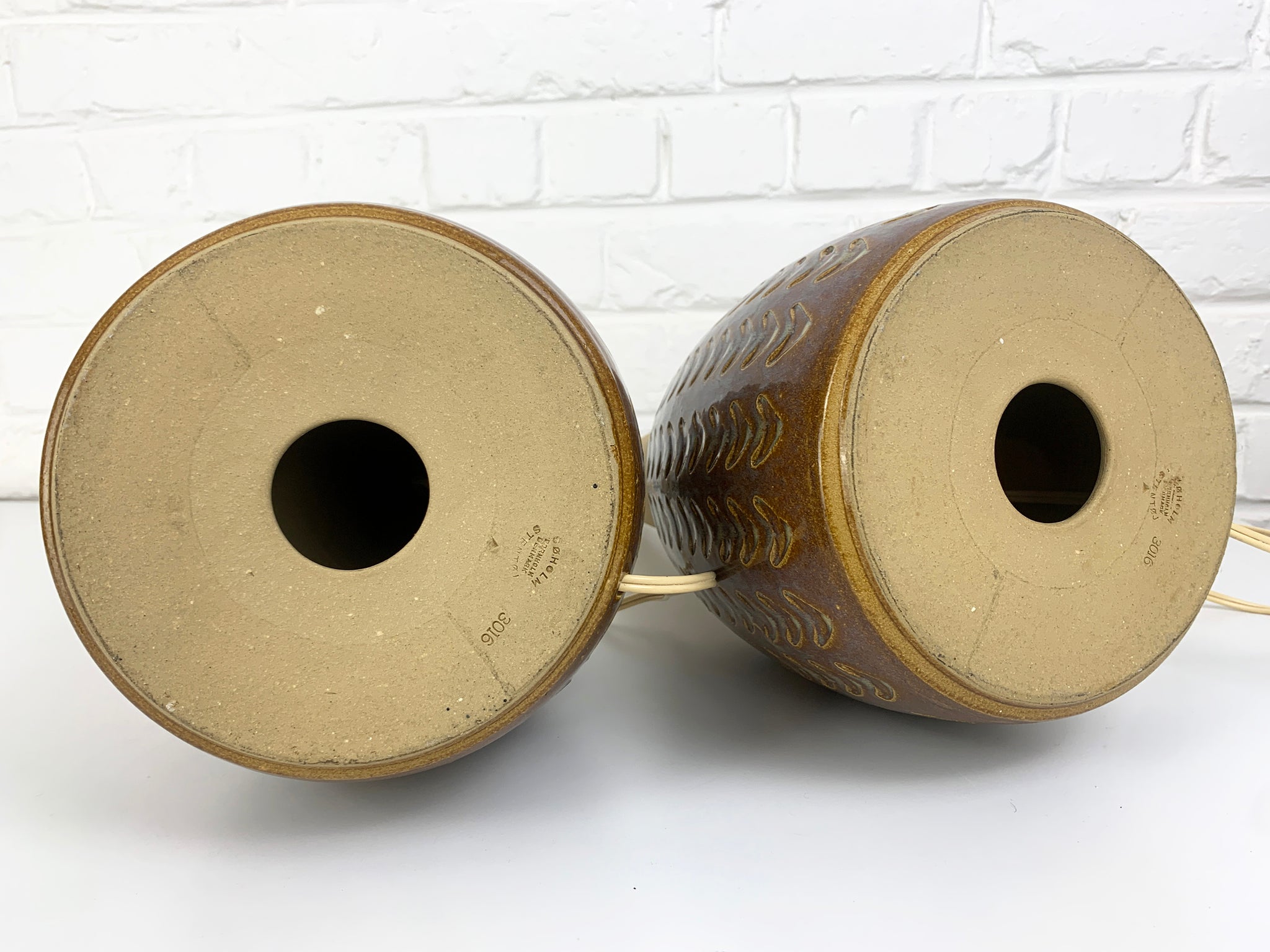 Pair Monumental Soholm Stoneware lamps by Einar Johansen Søholm Stentøj, Denmark 1960s