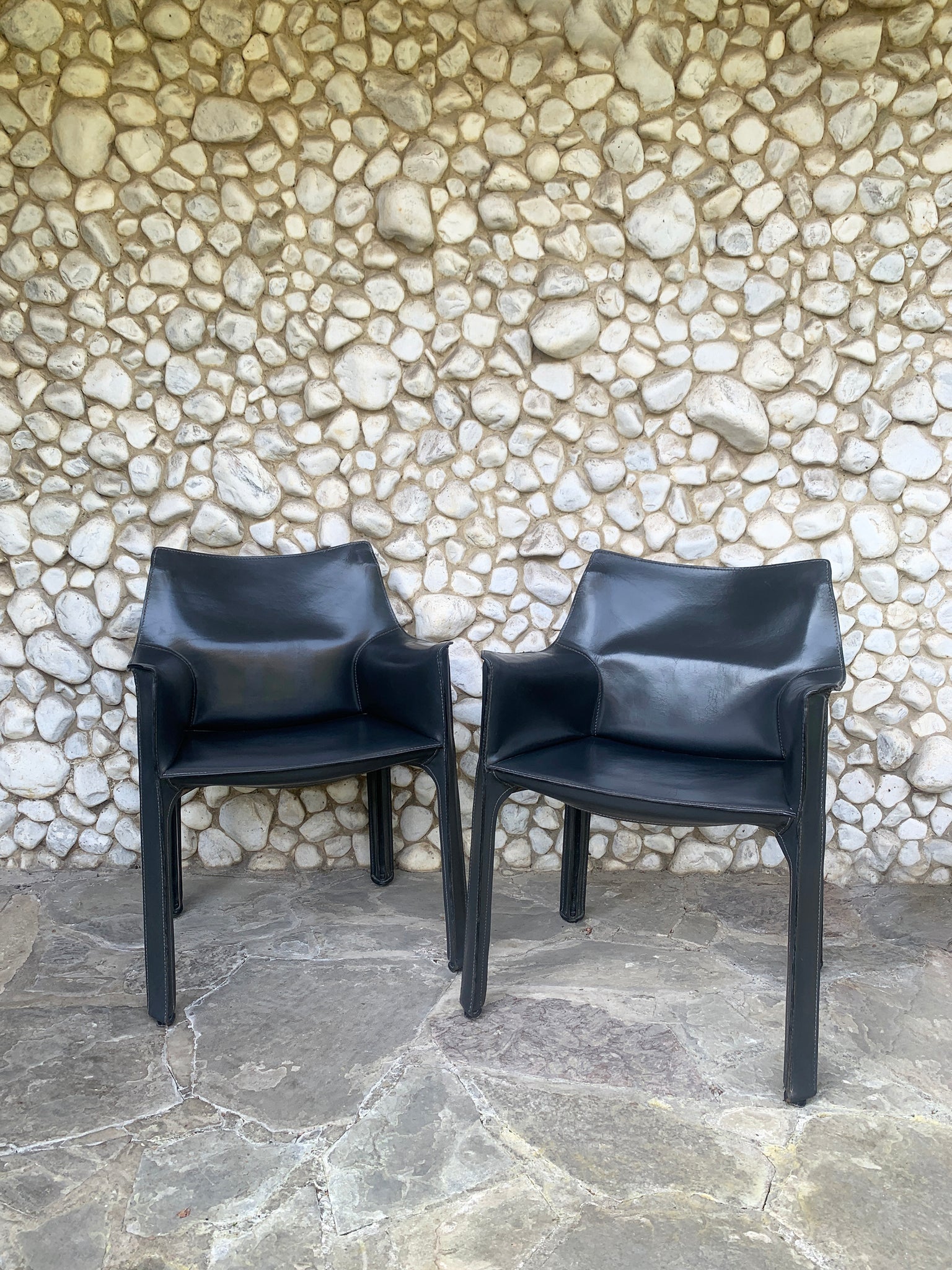 Pair CAB 413 Armchairs in Grey Leather by Mario Bellini for Cassina, 1980s