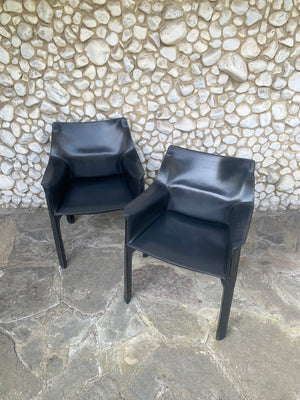 Pair CAB 413 Armchairs in Grey Leather by Mario Bellini for Cassina, 1980s