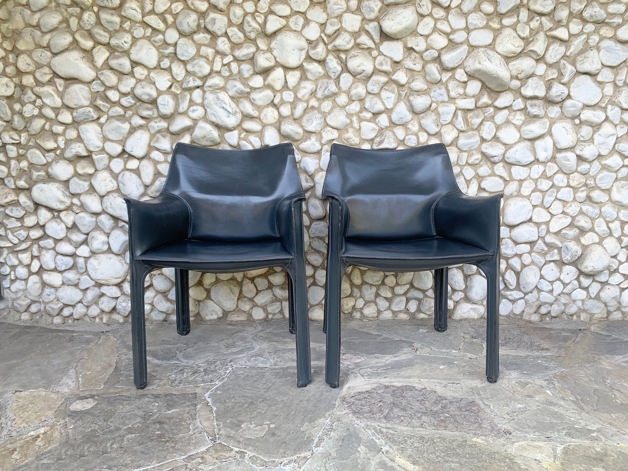 Pair CAB 413 Armchairs in Grey Leather by Mario Bellini for Cassina, 1980s