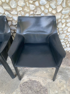 Pair CAB 413 Armchairs in Grey Leather by Mario Bellini for Cassina, 1980s