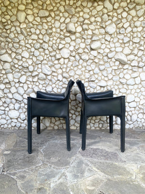 Pair CAB 413 Armchairs in Grey Leather by Mario Bellini for Cassina, 1980s