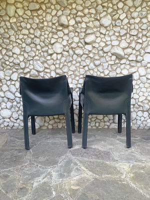 Pair CAB 413 Armchairs in Grey Leather by Mario Bellini for Cassina, 1980s