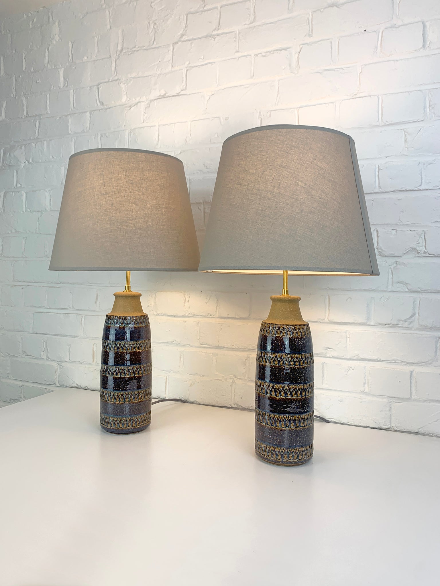 Pair tall Søholm Stentøj Stoneware table lamps Erling Mortensen Denmark 1960