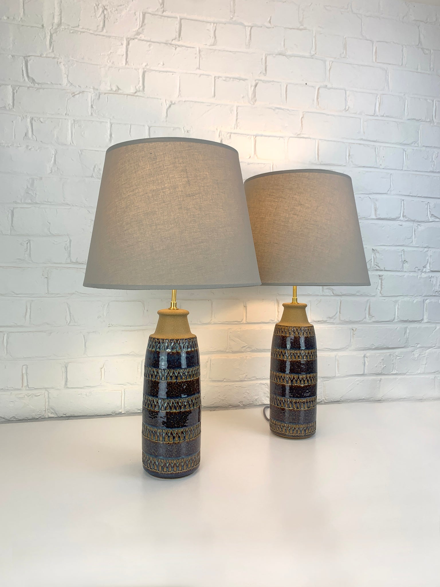 Pair tall Søholm Stentøj Stoneware table lamps Erling Mortensen Denmark 1960