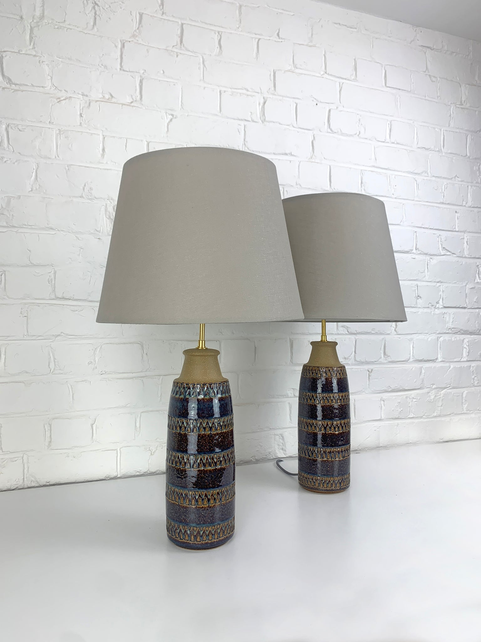 Pair tall Søholm Stentøj Stoneware table lamps Erling Mortensen Denmark 1960