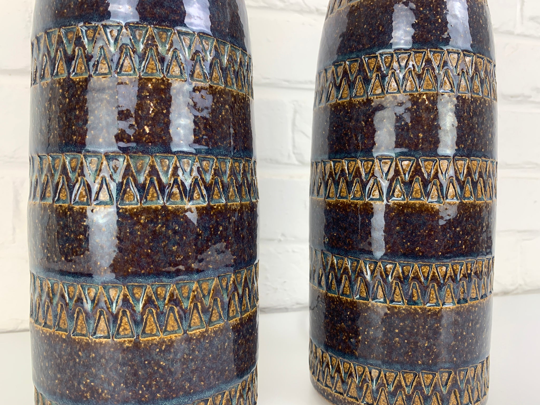 Pair tall Søholm Stentøj Stoneware table lamps Erling Mortensen Denmark 1960