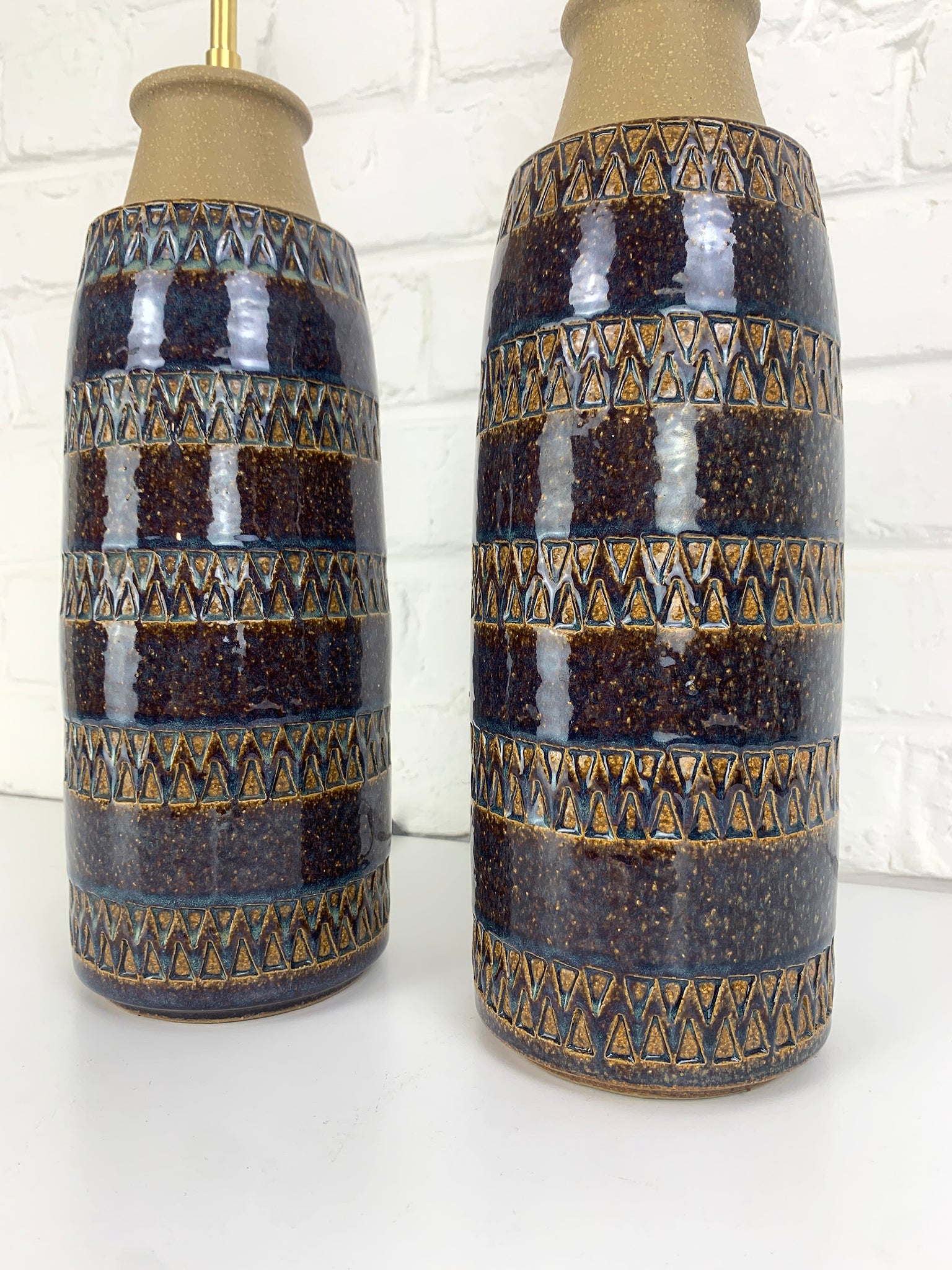 Pair tall Søholm Stentøj Stoneware table lamps Erling Mortensen Denmark 1960