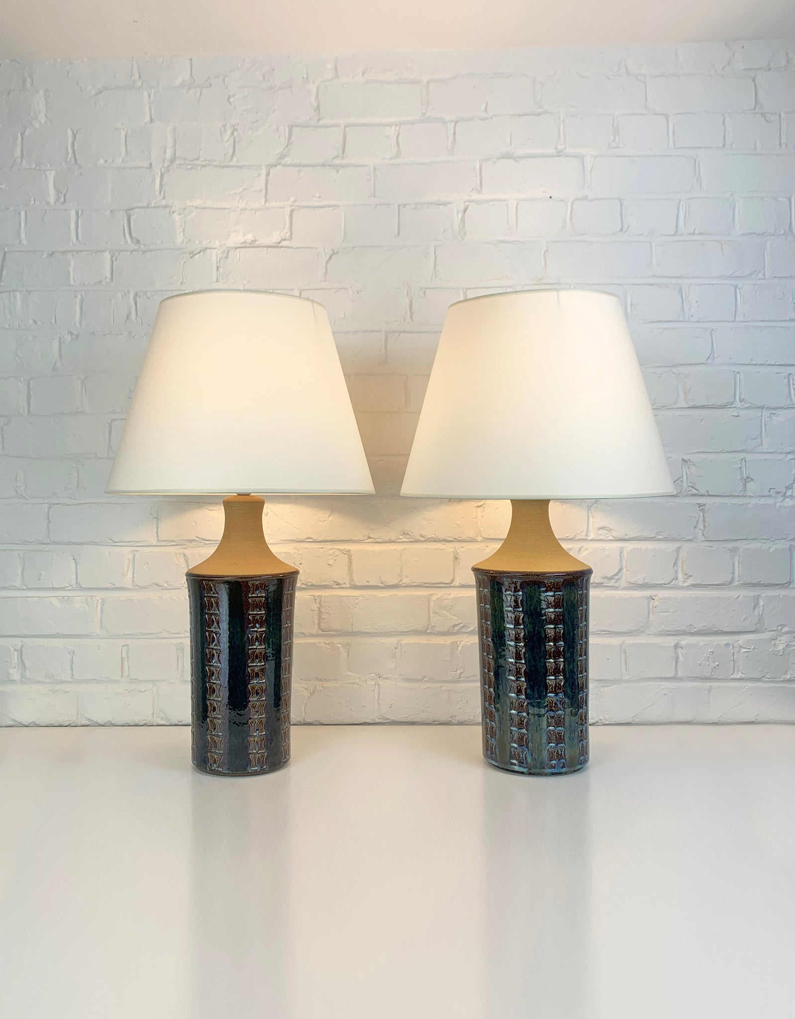 Pair tall Søholm Stentøj Stoneware Mid-Century lamps Maria Philippi Denmark 1960