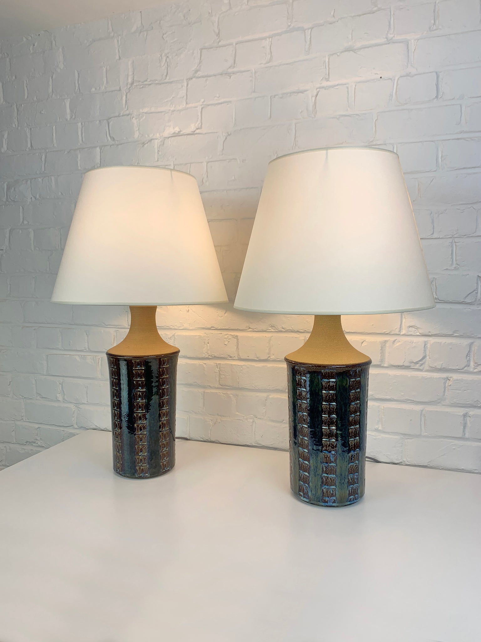 Pair tall Søholm Stentøj Stoneware Mid-Century lamps Maria Philippi Denmark 1960