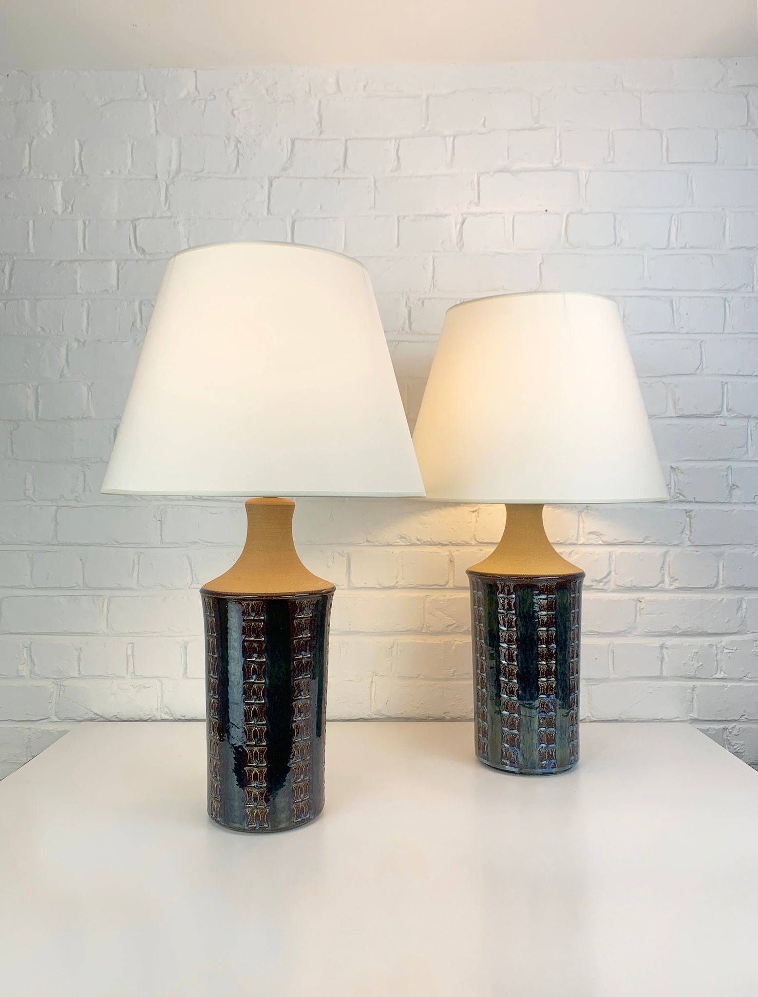 Pair tall Søholm Stentøj Stoneware Mid-Century lamps Maria Philippi Denmark 1960