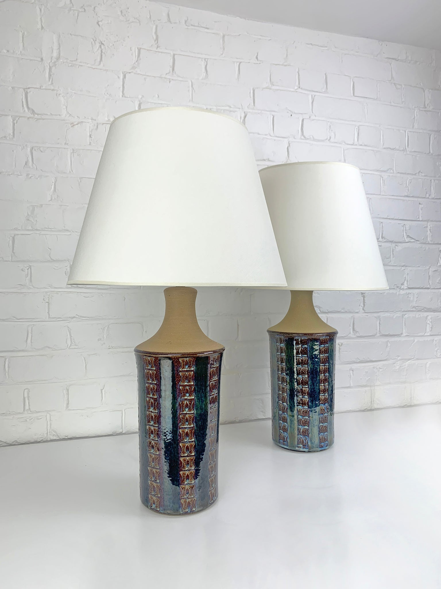 Pair tall Søholm Stentøj Stoneware Mid-Century lamps Maria Philippi Denmark 1960